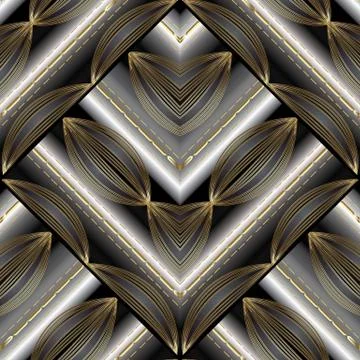 Modern striped floral seamless pattern. Vector abstract geometric background  イラスト素材