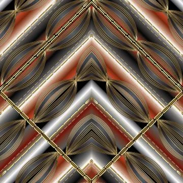 Modern striped geometric seamless pattern. Vector abstract black red white 3d イラスト素材