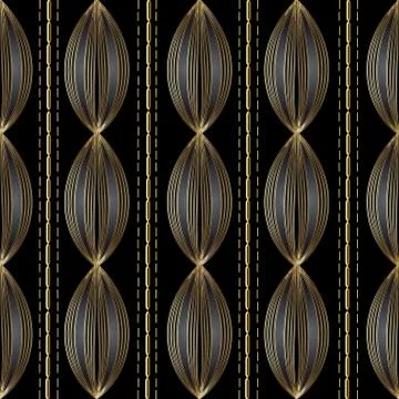 Modern striped seamless pattern. Vector black abstract background with gold 3 イラスト素材