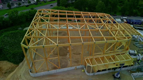 Modern Structural Of A Building Made Of Timber. Construction And Stock Footage 248662143