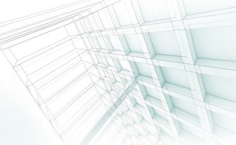 Modern structure, 3d illustration, wire-frame effect Stock Illustration