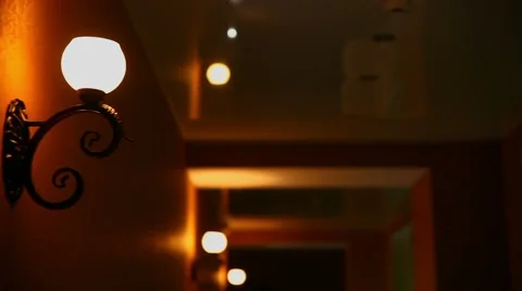 Modern structure corridor  in hotel yellow night light traffic Vídeo Stock 56032971