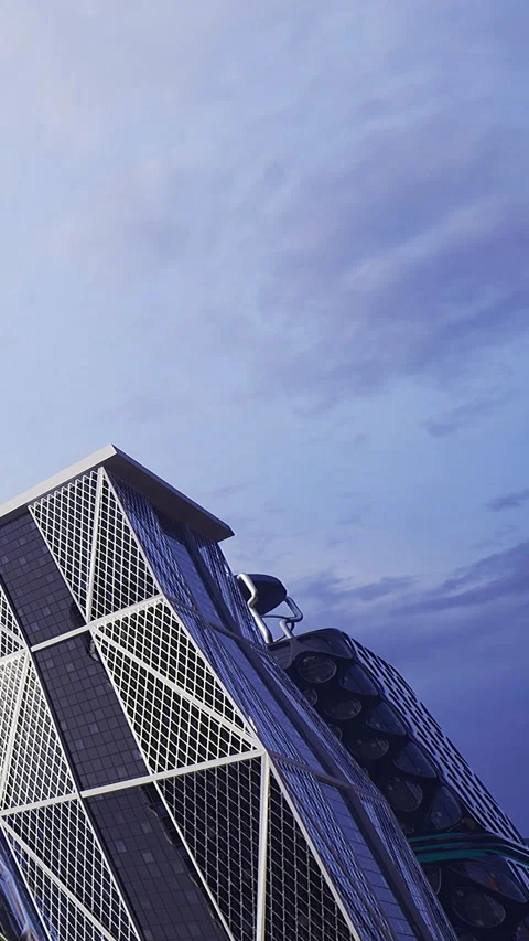 Modern structure with metal design and cloudy sky in urban area during evening Stock Footage 335450232