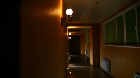 Modern structure night corridor in hotel yellow light traffic Stock Footage 56032924