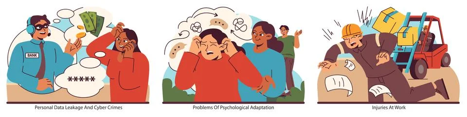 Modern struggles set. Flat vector illustration. Stock Illustration