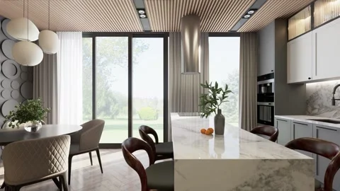 Modern studio apartment with open space living room and kitchen Stock Footage 307843257