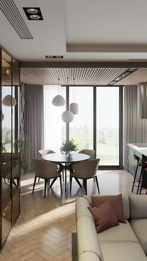 Modern studio apartment with open space living room and kitchen Stock Footage 307843841