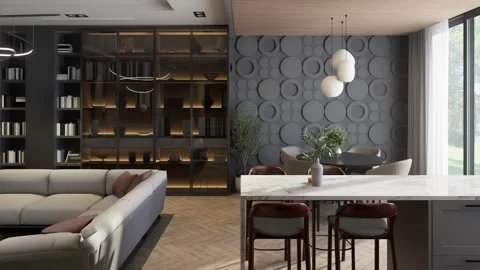 Modern studio apartment with open space living room and kitchen Stock Footage 307843852