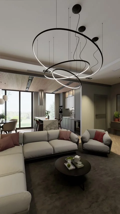 Modern studio apartment with open space living room and kitchen Stock Footage 307843859