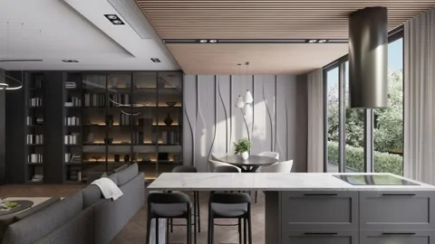 Modern studio apartment with open space living room and kitchen Stock Footage 308295419