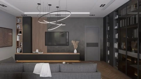 Modern studio apartment with open space living room and kitchen Stock Footage 308631236