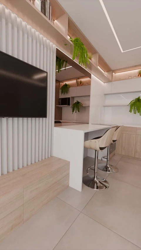 Modern studio apartment showcase with FPV drone view and minimalist design Stock Footage 325791160
