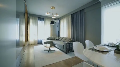 Modern Studio Flat with Kitchen Transforming Into Room and Elegant Ergonomi.. Stock Footage 314303539