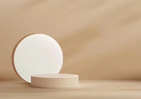 Modern Style 3D Beige Circle Podium with White Circle Backdrop on Beige Bac.. Stock Illustration