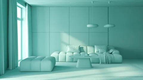 Modern style conceptual blue interior room 3d illustration Stock Illustration