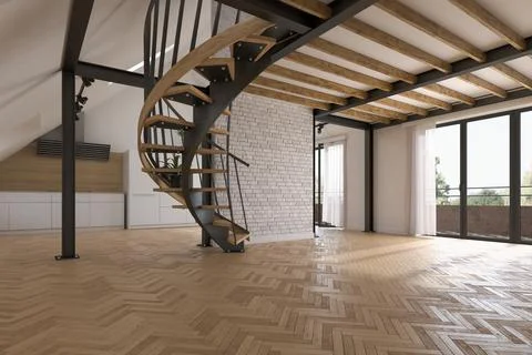 Modern style conceptual interior empty room 3d illustration Stock Photos