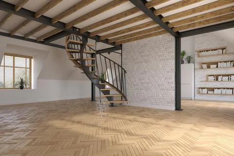 Modern style conceptual interior empty room 3d illustration Stock Photos