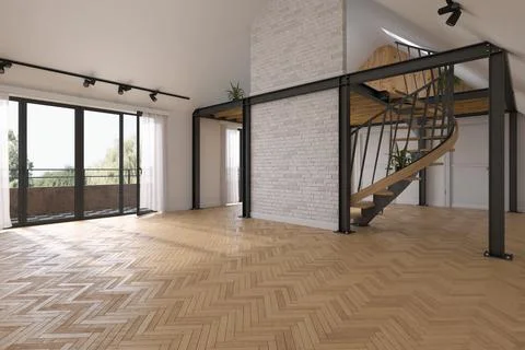 Modern style conceptual interior empty room 3d illustration Stock Photos