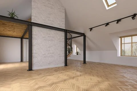 Modern style conceptual interior empty room 3d illustration Stock Photos