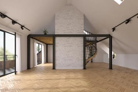 Modern style conceptual interior empty room 3d illustration Stock Photos