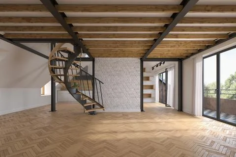 Modern style conceptual interior empty room 3d illustration Stock Photos