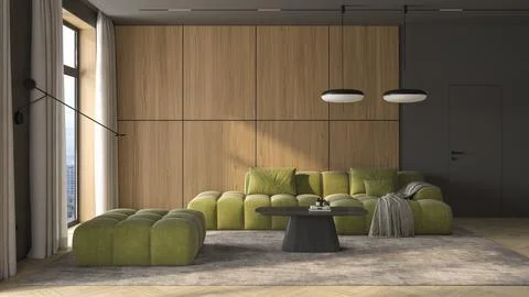 Modern style conceptual interior room 3d illustration Stock Illustration