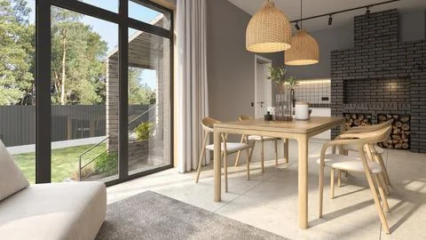Modern style conceptual interior room veranda 3d illustration Stock Illustration