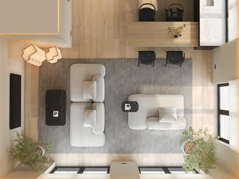 Modern style conceptual interior room top view 3d illustration Stock Photos