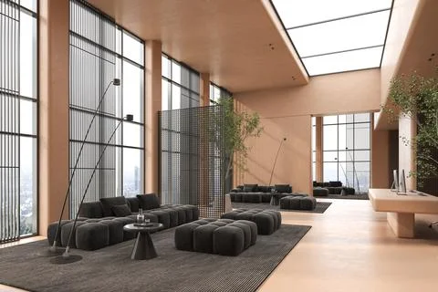 Modern style conceptual reception interior room 3d illustration Ilustración de archivo