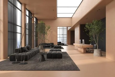 Modern style conceptual reception interior room 3d illustration Stock Illustration