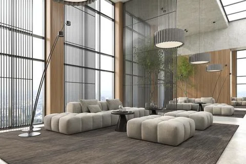 Modern style conceptual reception interior room 3d illustration Stock Illustration