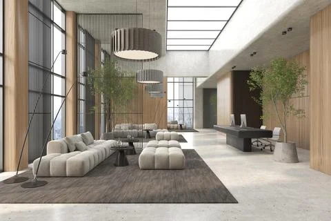 Modern style conceptual reception interior room 3d illustration Illustrazione stock