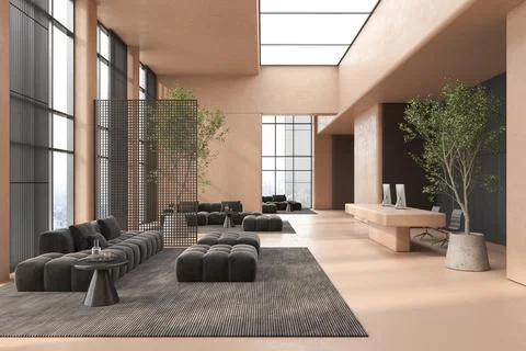 Modern style conceptual reception interior room 3d illustration Illustrazione stock
