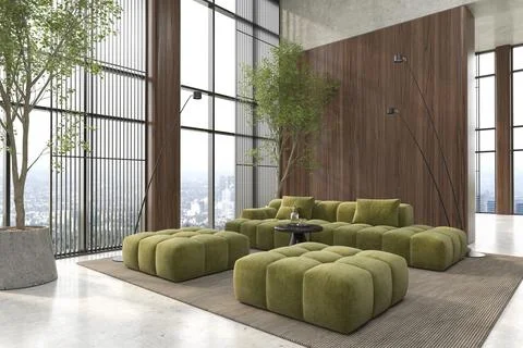 Modern style conceptual reception interior room 3d illustration Stock Illustration