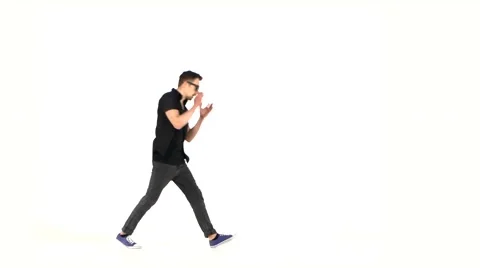 Modern style dancer dancing brake-dance, on white Stock Footage 53279608