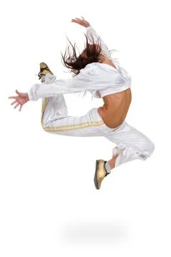 Modern style dancer jumping on white 写真素材