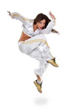 Modern style dancer jumping on white Stock Photos