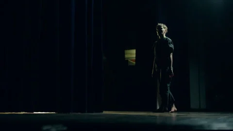 Modern style Dancer practicing on the stage before the show Stock Footage 279803802