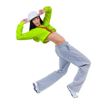 Modern style dancer showing some movements against isolated white background Stock Photos