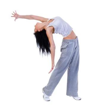 Modern style dancer showing some movements against isolated white background Stock Photos