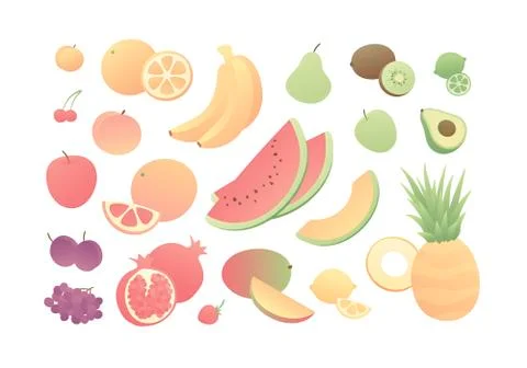 Modern style flat square composition of fresh colorful fruits isolated on white Stock Illustration