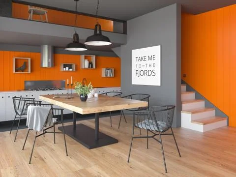 Modern style interior design 3D rendering Stock Illustration