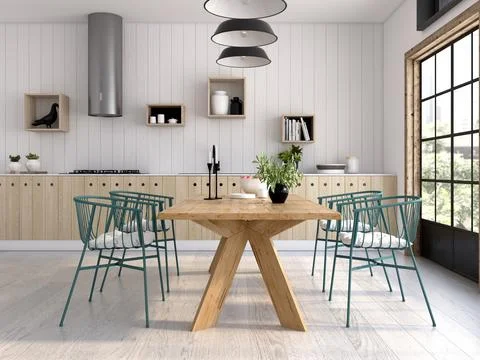 Modern style interior design 3D rendering Stock Illustration