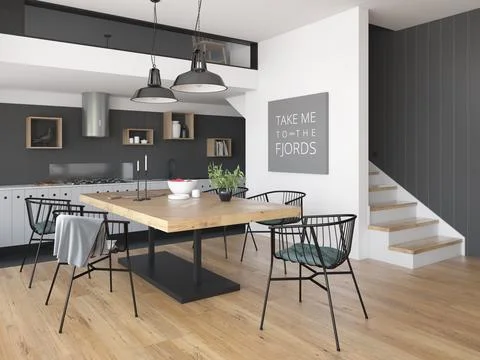 Modern style interior design 3D rendering Stock Illustration