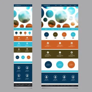 Modern Style Responsive One Page Website Template Layout with Blurred Background Stock Illustration
