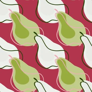 Modern style seamless doodle pattern with simple abstract pear fruit shapes.  스톡 일러스트