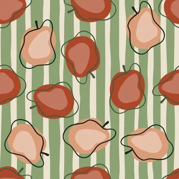 Modern style seamless pattern with doodle pale red plum shapes. Fruit artwork Illustrazione stock