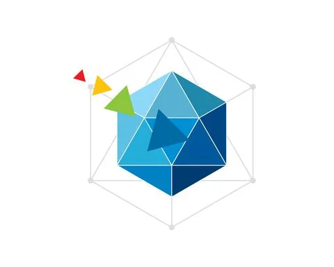 Modern style triangular facet blue hexagon with transforming colorful triangle f Stock Illustration