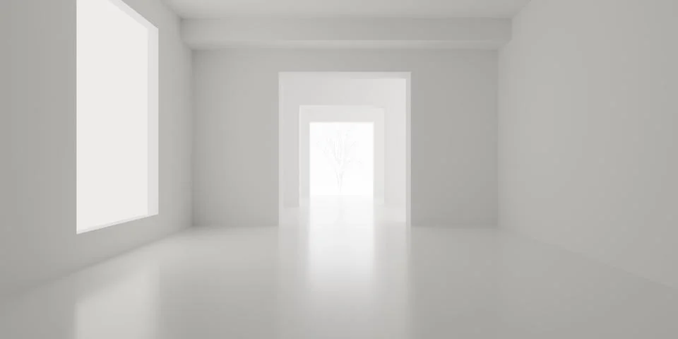 Modern stylish interior template, empty blank white room interior backgroun.. Stock Illustration