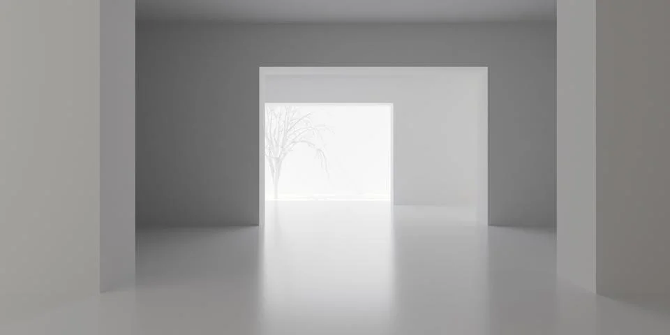 Modern stylish interior template, empty blank white room interior backgroun.. Stock Illustration